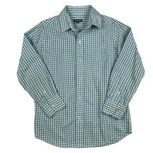 Newberry Shirt Boys Size 10 Green White Plaid Cotton Collar Button Down Casual